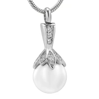 Naszyjnik / relikwiarz na prochy ze stali szlachetnej PERŁA W SREBRZE