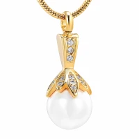 Naszyjnik / relikwiarz na prochy ze stali szlachetnej PERŁA W ZŁOCIE