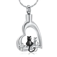 Naszyjnik / relikwiarz na prochy ze stali szlachetnej CATS IN MY HEART